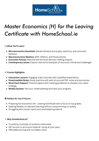 Master Economics (H) for the Leaving Certificate with HomeSchool.ie