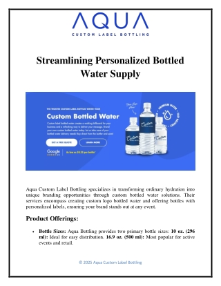 Streamlining Personalized Bottled Water Supply
