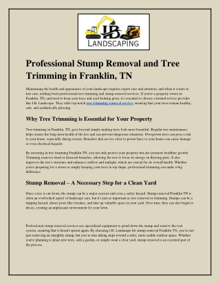 Professional Stump Removal and Tree Trimming in Franklin TN