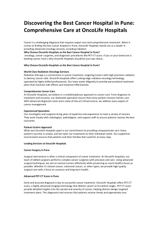 Expert Cancer Surgery in Pune | OncoLife Hospitals