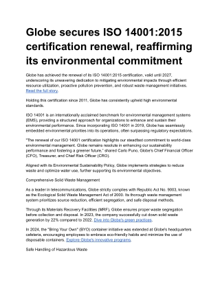 Globe secures ISO 14001_2015 certification renewal, reaffirming its environmental commitment