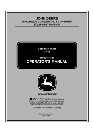 John Deere CP48 Core Pulverizer Operator’s Manual Instant Download (PIN010001-) (Publication No.OMTCU17167)
