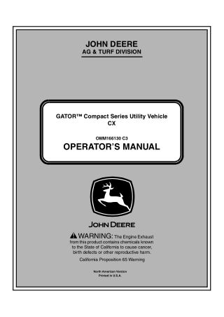 John Deere CX GATOR™ Compact Series Utility Vehicle Operator’s Manual Instant Download ( PIN100001-) (Publication No.OMM