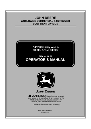John Deere DIESEL & Trail DIESEL GATOR Utility Vehicle Operator’s Manual Instant Download (PIN008807-) (Publication No.O
