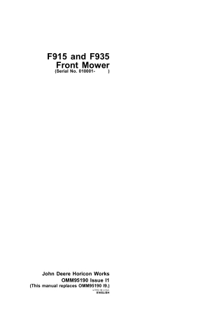 John Deere F915 and F935 Front Mower Operator’s Manual Instant Download (Pin.010001-) (Publication No.OMM95190)
