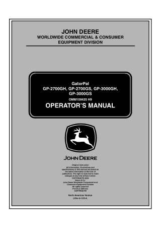 John Deere GP-2700GH GP-2700GS GP-3000GH GP-3000GS GatorPal Operator’s Manual Instant Download (PIN000001-) (Publication