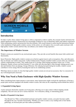 Why You Need a Patio Enclosure with High-Quality Window Screens