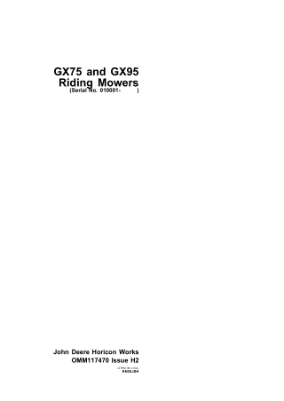 John Deere GX75 and GX95 Riding Mowers Operator’s Manual Instant Download (Pin.010001-) (Publication No.OMM117470)