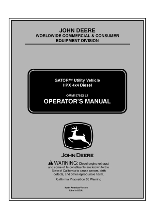 John Deere HPX 4×4 Diesel GATOR™ Utility Vehicle Operator’s Manual Instant Download (PIN060001-) (Publication No.OMM1578
