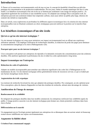 Les bénéfices économiques d'un site écolo