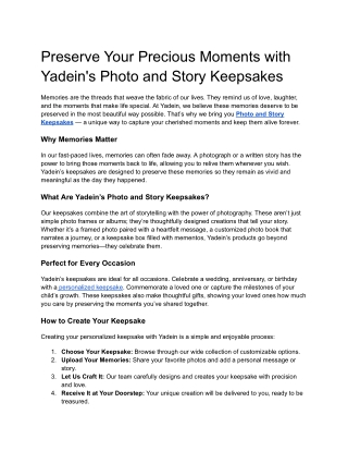 Preserve Your Precious Moments with Yadein's Photo and Story Keepsakes