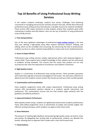 Benefits of Using Professional Essay Writing Services