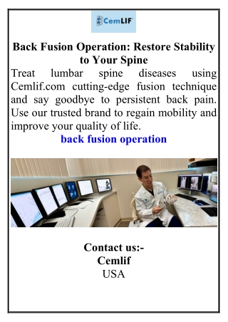 Back Fusion Operation  Restore Stability to Your Spine