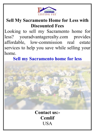 Sell My Sacramento Home for Less with Discounted Fees