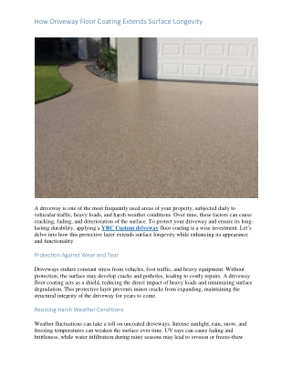 How Driveway Floor Coating Extends Surface Longevity