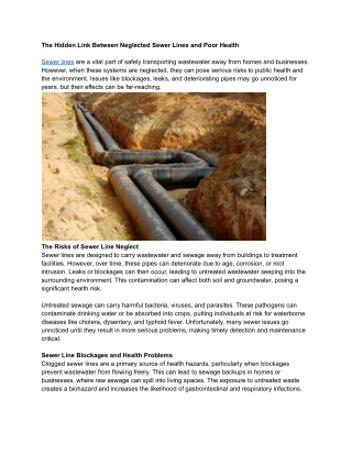 The Hidden Link Between Neglected Sewer Lines and Poor Health