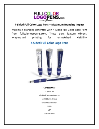 4 Sided Full Color Logo Pens  Maximum Branding Impact