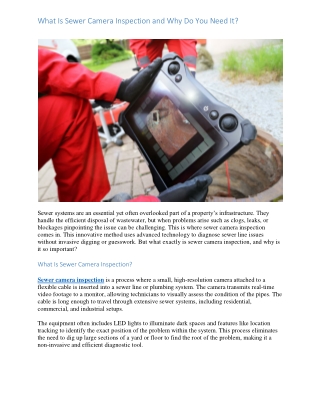 What Is Sewer Camera Inspection and Why Do You Need It