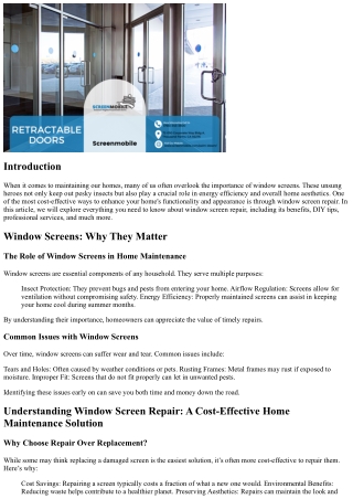 Window Screen Repair: A Cost-Effective Home Maintenance Solution