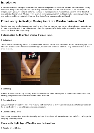 From Concept to Reality: Making Your Own Wooden Business Card
