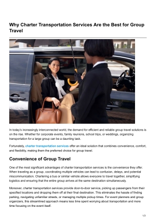 Why Charter Transportation Services Are the Best for Group Travel