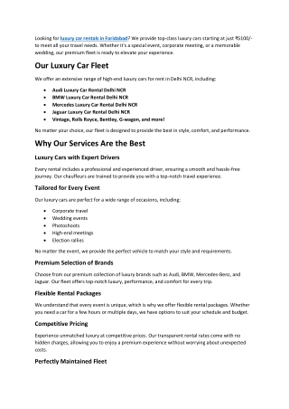 Luxury car rent Faridabad