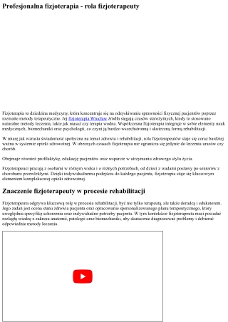 Naturopatia - Profesjonalna fizjoterapia - rola fizjoterapeuty