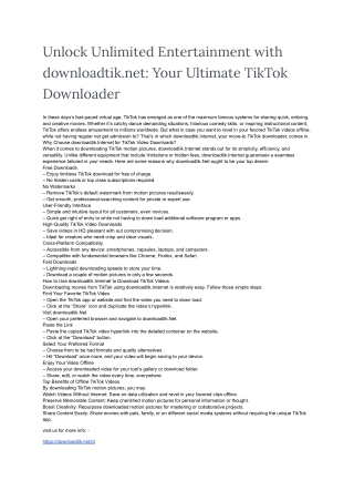 Unlock Unlimited Entertainment with downloadtik.net_ Your Ultimate TikTok Downloader