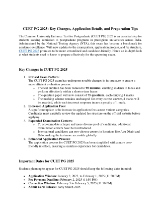 CUET PG 2025: Key Changes, Application Details, and Preparation Tips
