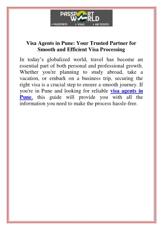 Visa Agents in Pune Your Trusted Partner for Smooth and Efficient Visa Processing