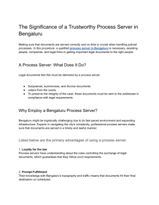 Serving Judicial Papers in Bangaluru