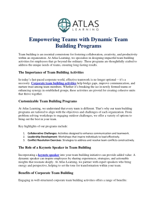 Empowering Teams with Dynamic Team Building Programs