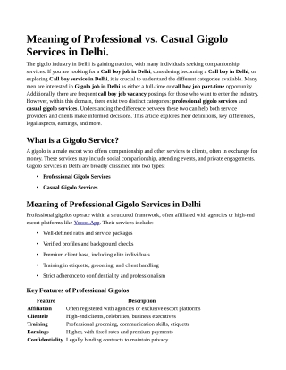 Meaning of Professional vs. Casual Gigolo Services in Delhi.