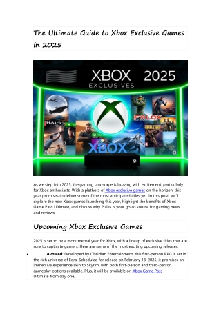 The Ultimate Guide to Xbox Exclusive Games in 2025