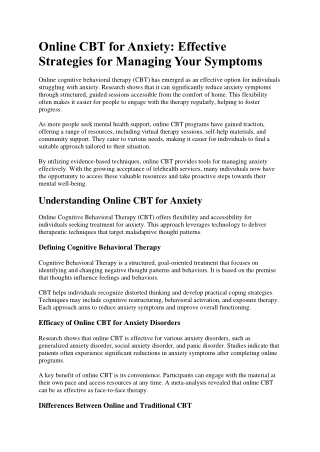 Online CBT for Anxiety