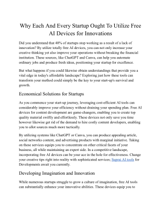 Reasons why Every Startup Must Leverage Totally Free AI Devices for Innovations