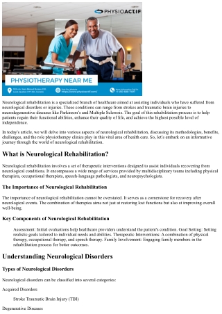 “Understanding Neurological Rehabilitation and its Impact on Recovery”
