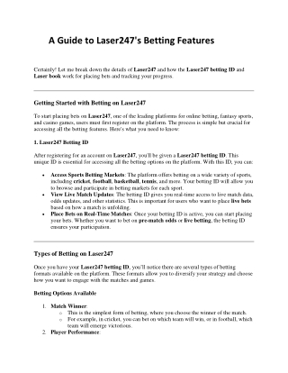 Mastering Sports Betting with Laser Book: A Guide to Laser247's Betting Features