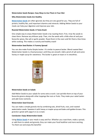 Watermelon Seeds Recipes: Easy Ways to Use Them in Your Diet