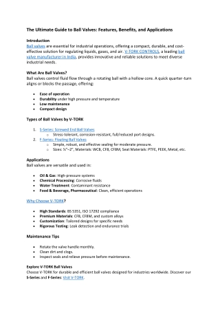 The Ultimate Guide to Ball Valves Features, Benefits, and Applications powered by VTORK CONTROLS