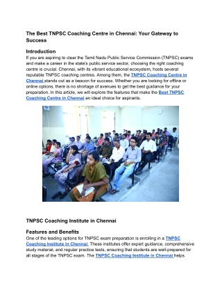 Best TNPSC Coaching Centre in Chennai
