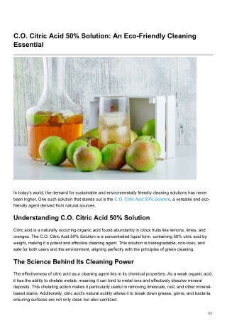 C.O. Citric Acid 50% Solution An Eco-Friendly Cleaning Essential
