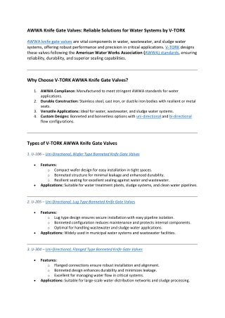 AWWA Knife Gate Valves Reliable Solutions for Water Systems by V-TORK
