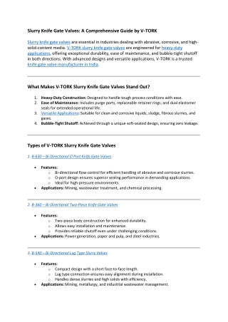 Slurry Knife Gate Valves A Comprehensive Guide by V-TORK