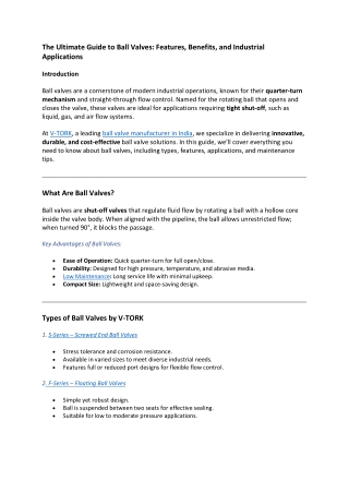 The Ultimate Guide to Ball Valves Features, Benefits, and Industrial Applications
