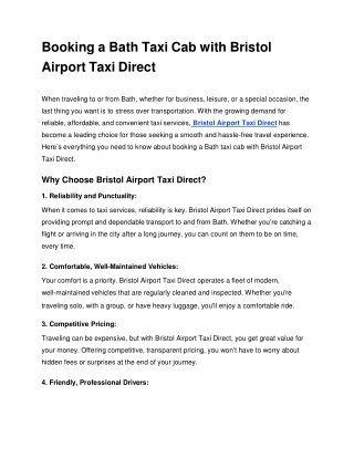 Booking a Bath Taxi Cab with Bristol Airport Taxi Direct