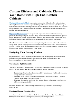 Custom Kitchens and Cabinets Elevate Your Home with High-End Kitchen Cabinets