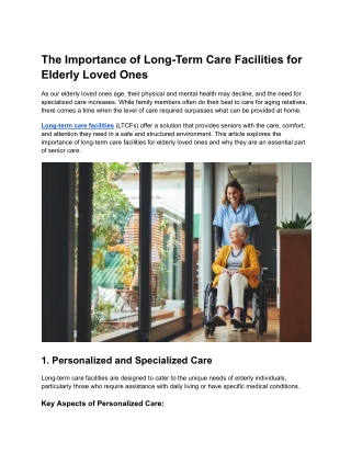 The Importance of Long-Term Care Facilities for Elderly Loved Ones