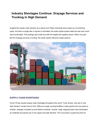 Industry Shortages Continue: Drayage Services and Trucking in High Demand