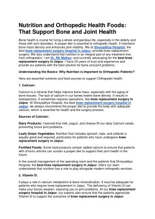 Nutrition and Orthopedic Health Foods